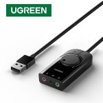 Bộ chuyển đổi USB 2.0 ra âm thanh 3.5mm (1 đầu mic, 1 đầu tai nghe) có điều khiển volume Ugreen 50599