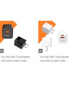 Sạc nhanh Bamba B19 30W (1USB+1USB C) (Màu trắng)