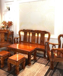 Bộ Salon gỗ tiếp khách 10x6 (1 băng dài, 2 ghế, 1 bàn)