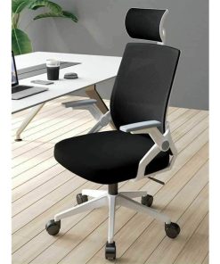 Ghế Gaming xoay tựa đầu TMS04 (khung trắng, vải đen)