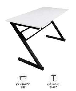 Bàn Gaming chân chữ Z, mặt gỗ MDF full trắng